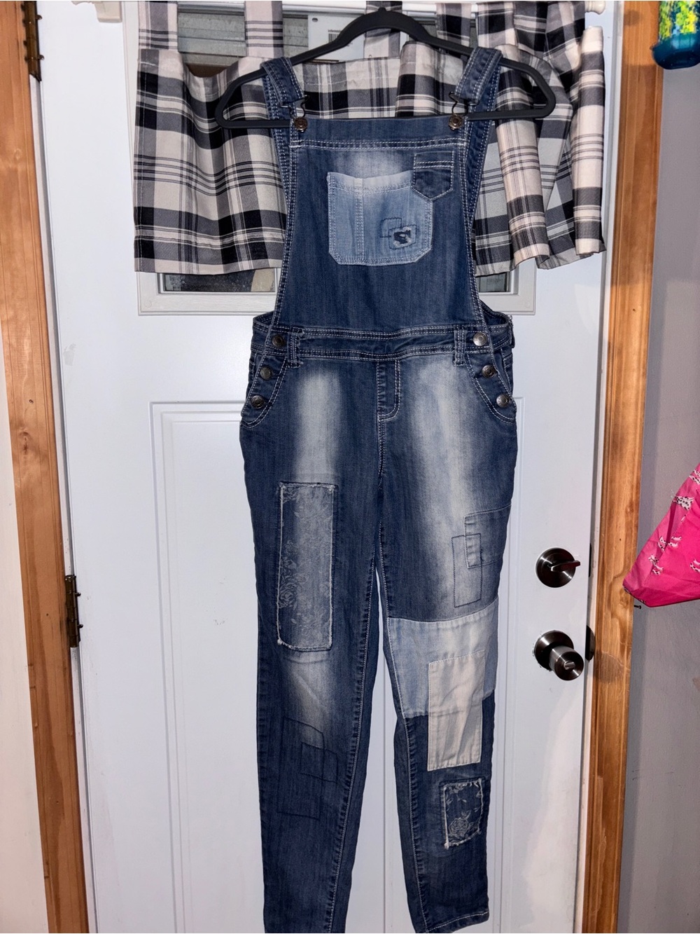 Rue21 Sz. 7/8 Patchwork Denim Overalls - Faded Blue adjustable hips& suspenders